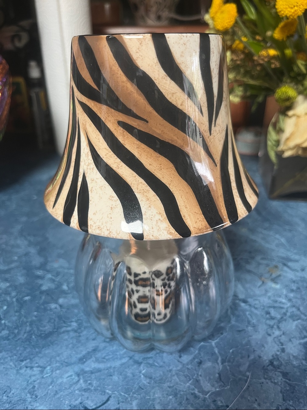 Zebra-Pattern Ceramic candle shade - includes base and vote of candle